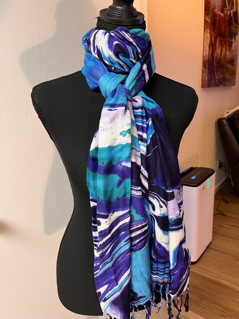 Blue & Purple Marble Print Women's Scarf - Lightweight Fashion Accessory